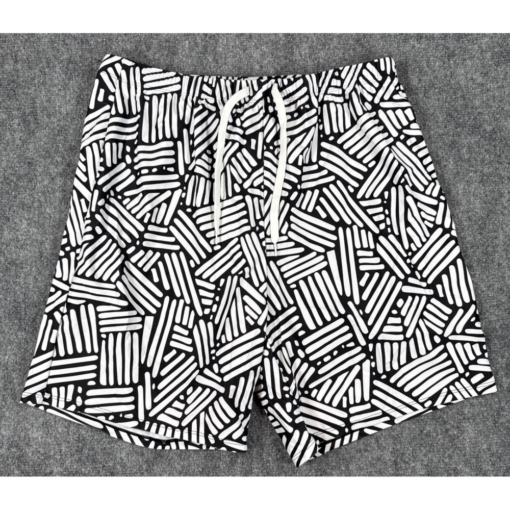 Mens XL Swim Trunks Black White Abstract Geometric Print Shorts NWT